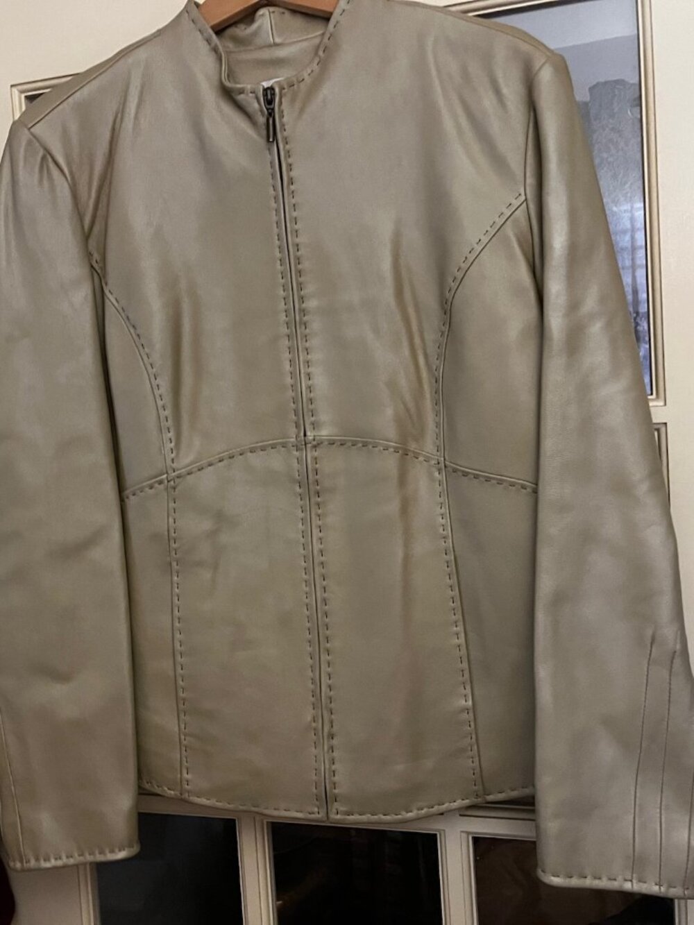 Coldwater Creek Genuine Leather Cream Lined Jacket, Women's Size Large